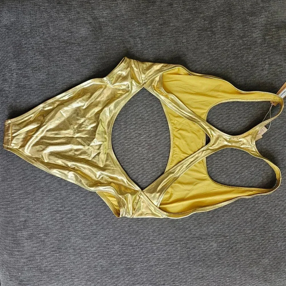 Skims Signature Swim Gold Cut Out Monokini Racerback One Piece Swimsuit Size 2X